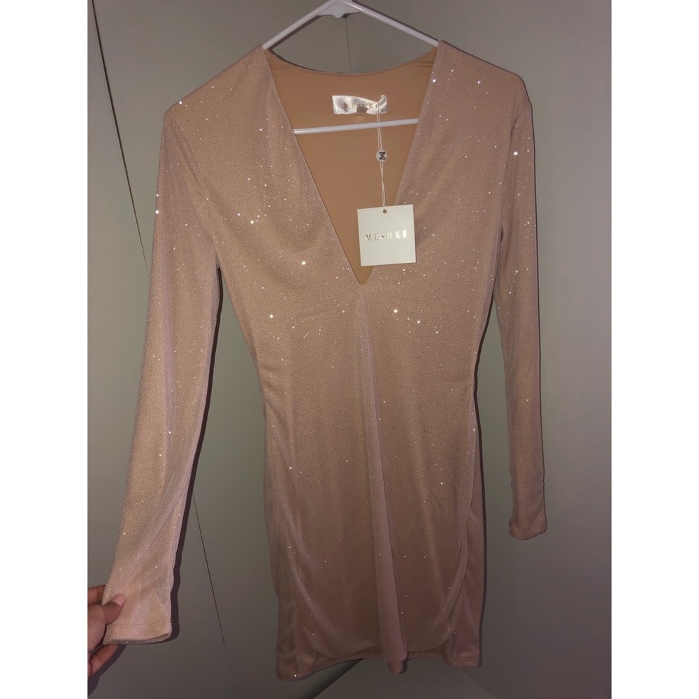 Long sleeve v neck shimmer dress